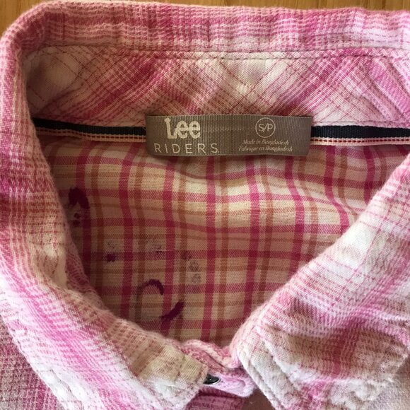 Bleached Flannel Shirt, Size Small Petite: Upcycled Painted Fancy Lady, Lace Hem - Picture 4 of 11